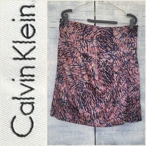 Calvin Klein‎ Womens 12 Printed A-Line Skirt Pink Blue Abstract Animal Print